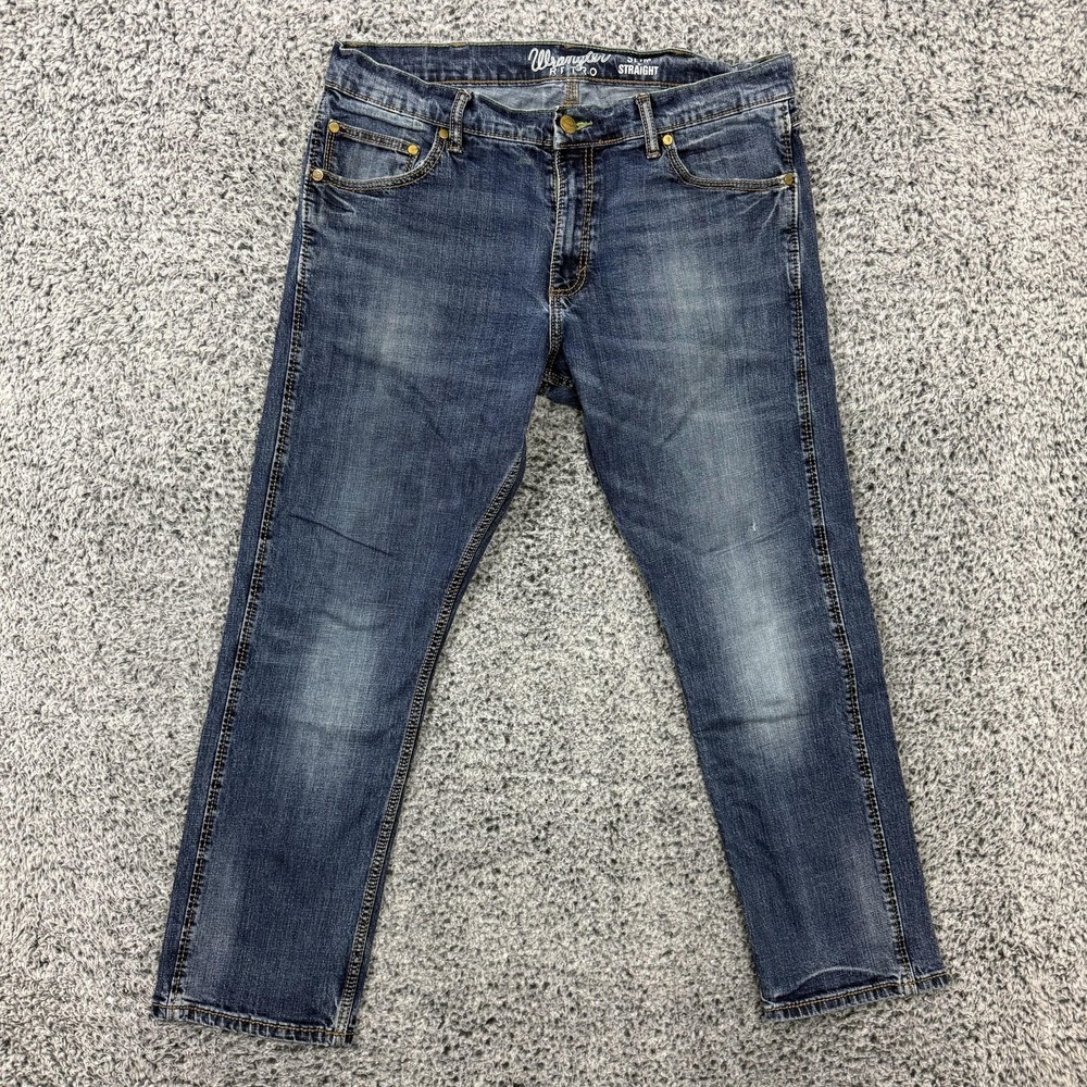Wrangler Retro Jeans Mens 36x30 Blue Denim Slim Straight Stretch Medium Wash